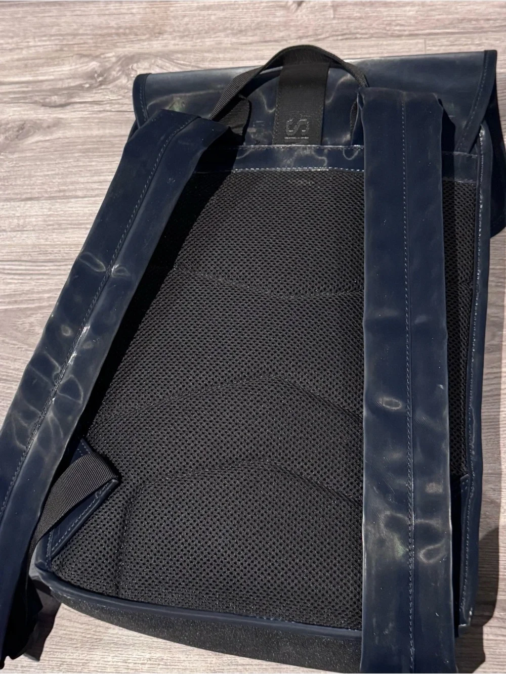 Rains Navy and Black Rolltop Backpack with Branded Strap - Picture 5 of 7